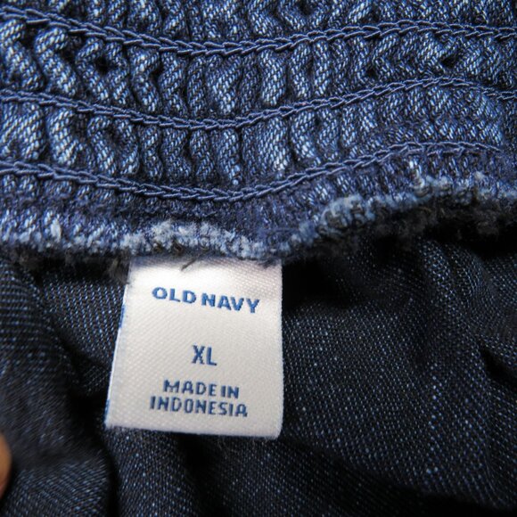 Old Navy Jean Dress Size XL Dark Wash Blue Denim Sleeveless Ruffle Hem Mini New - Picture 5 of 10